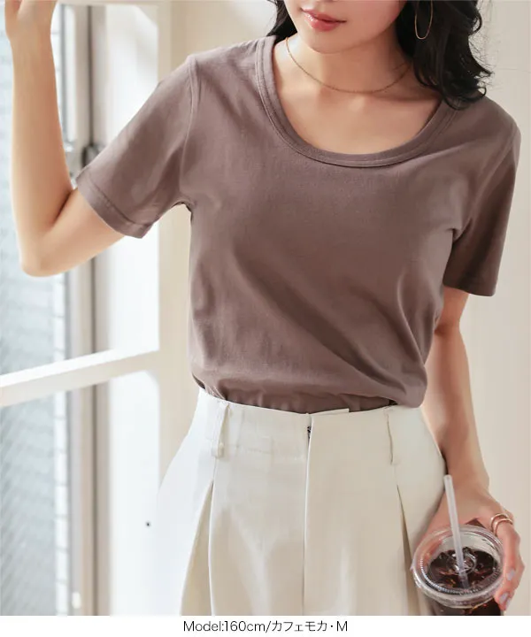 M L XL 汗じみ防止＆UVカット ] 深Uネック半袖Tシャツ [C7765]| 特別