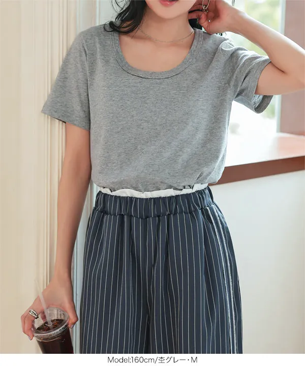 [ M L XL 汗じみ防止＆UVカット ] 深Uネック半袖Tシャツ [C7765]|