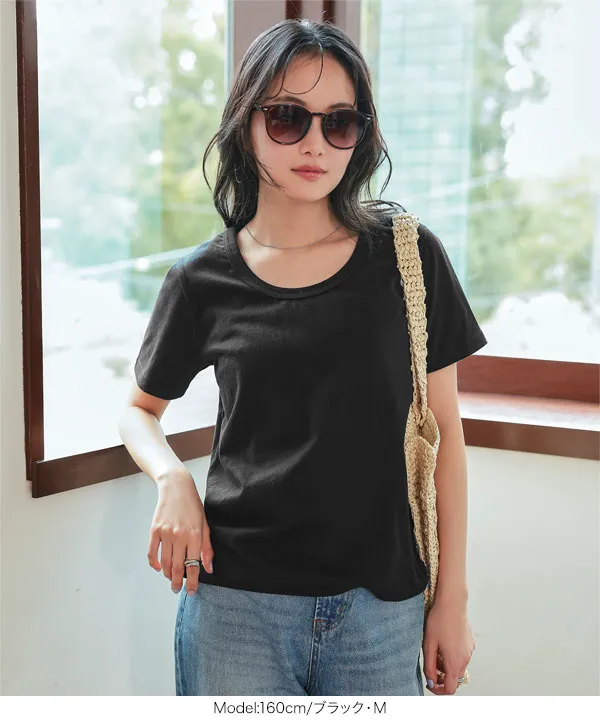 M L XL 汗じみ防止＆UVカット ] 深Uネック半袖Tシャツ [C7765]| 特別