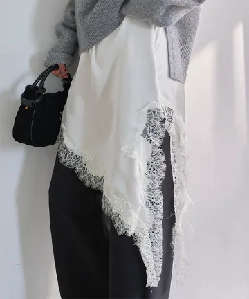 サテンレースアシメロングキャミソール [C7769] | 大好評につき送料無料！