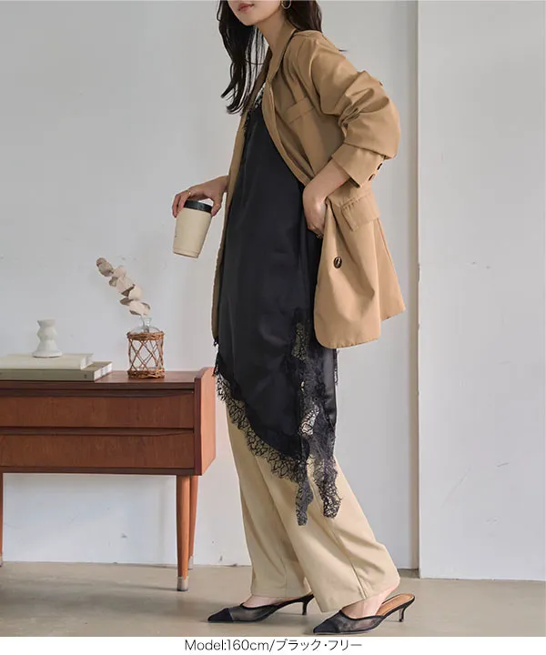 サテンレースアシメロングキャミソール [C7769] | 大好評につき送料