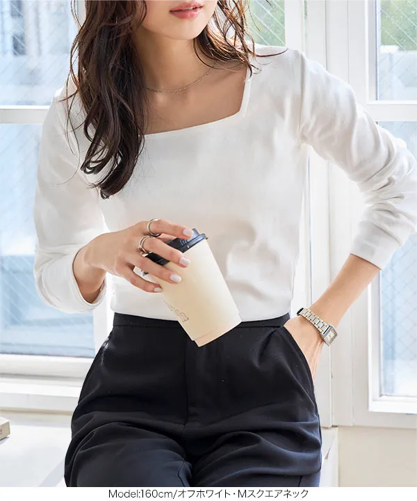 トップス junnoske.c M L XL 選べるタイプ ] 深開きスクエア Uネック 長袖Tシャツ [C7770