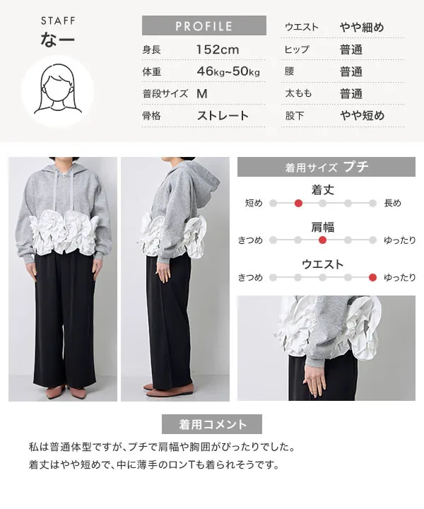 【美品】コーデ売り♡異素材 ジップアップパーカー＆Iラインラメスカート Petitle / プチレ ] ダイバー裾ホイップフリルパーカー [C7782
