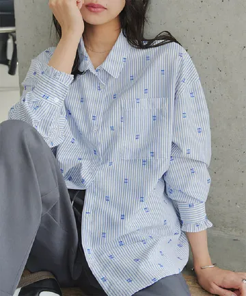 刺しゅうストライプシャツ [C7784]3/15(日)12:00~販売予定！！