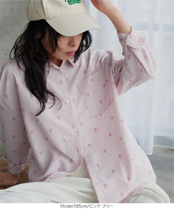 刺しゅうストライプシャツ [C7784]