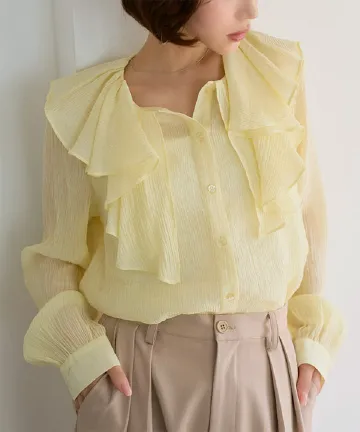 フリルカラーシアーブラウス [C7787]| 送料無料 3/17(火)12:00~3/18(水)12:00まで