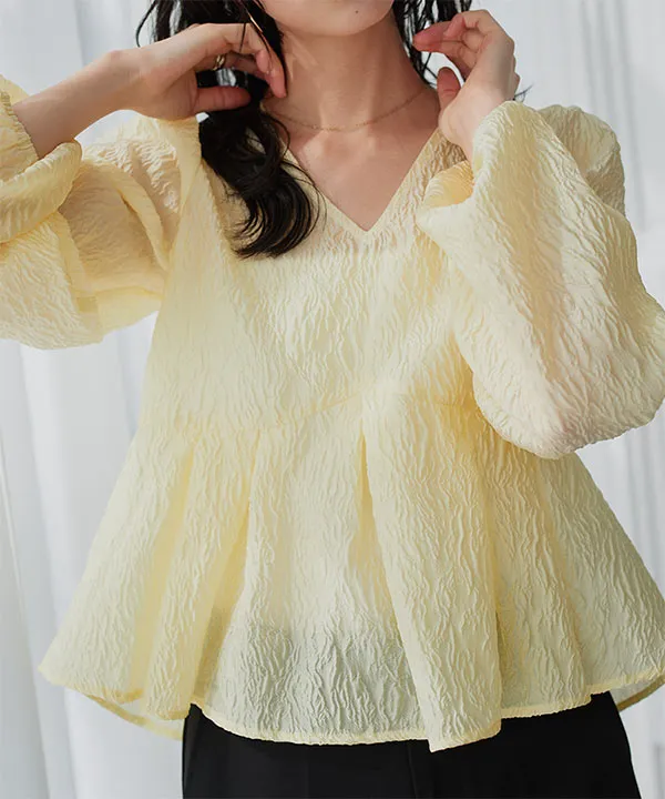 シアージャガードVネックペプラムブラウス [C7790]| 送料無料 3/3(火