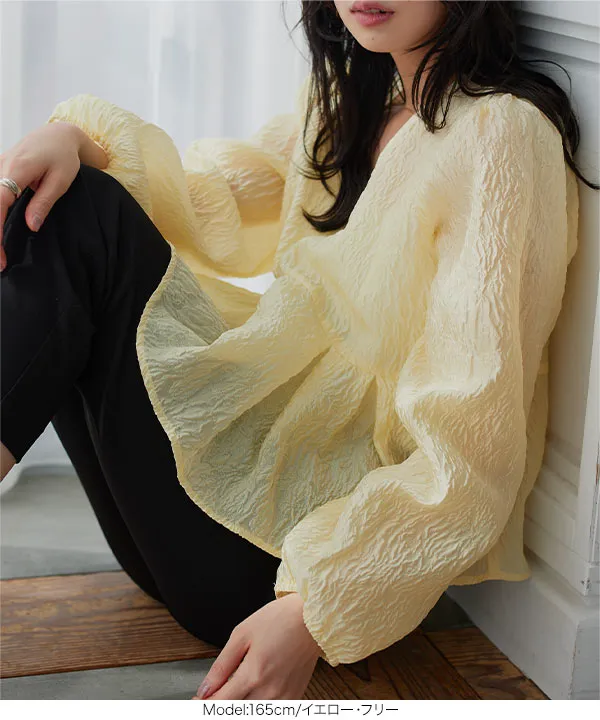 シアージャガードVネックペプラムブラウス [C7790]| 送料無料 3/3(火