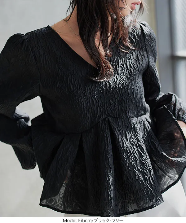 シアージャガードVネックペプラムブラウス [C7790]| 送料無料 3/3(火