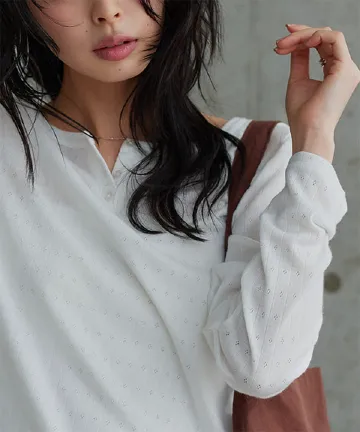 アイレットリブヘンリーネックトップス [C7797]【メール便】