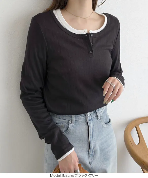アイレットリブヘンリーネックトップス [C7797]【メール便