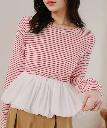 ペプラム切替バルーンコットンロンT [C7801]