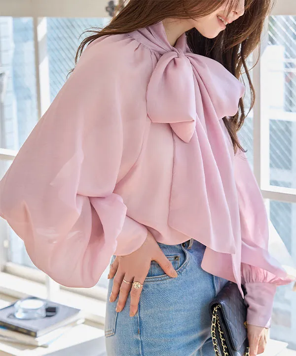 ボウタイリボンシアーブラウス [C7802] - レディースファッション通販