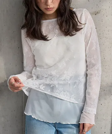 シアーレースレイヤードトップス [C7807]| 送料無料 2/24(火)12:00~2/25(水)12:00まで