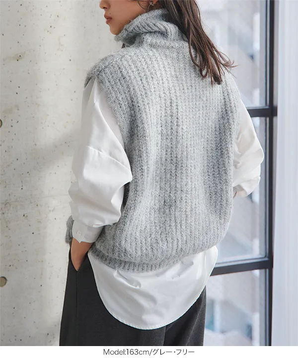 ケーブルハイネックニットベスト [C7813]| 送料無料 1/22(木)12:00~1