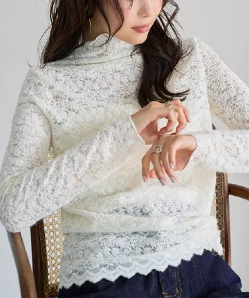 起毛シアーレース長袖トップス [C7816] - レディースファッション通販