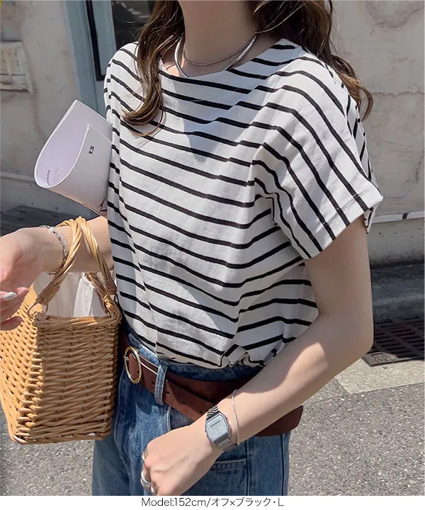 ボートネック半袖コットンTシャツ [C7819]【メール便】 | トップス全品送料無料！8/3(月)朝11:59まで
