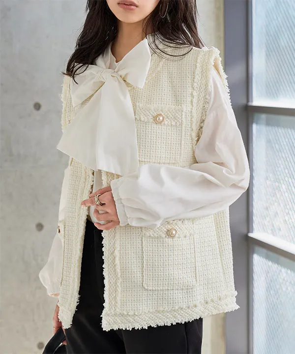 フリンジツイードジレ [C7820]| 送料無料 3/3(火)12:00~3/4(水)12:00