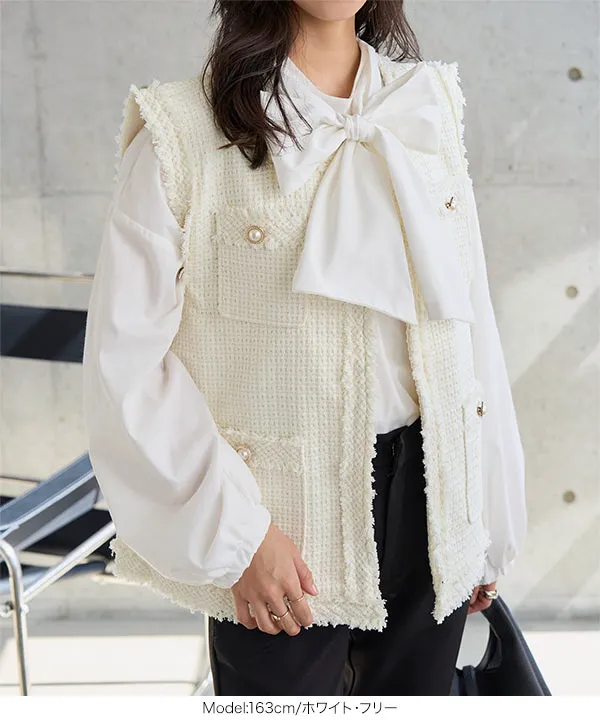新品タグ付き　sheller フリンジツイードジレ フリンジツイードジレ - 宝塚 川西 セレクトショップ Boutique Conpal