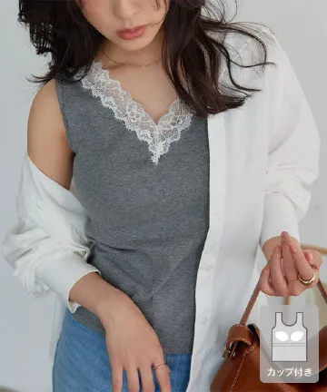 カップ付きレースタンクトップ [C7822] | 送料無料 4/5(日)12:00~4/6(月)朝12:00まで