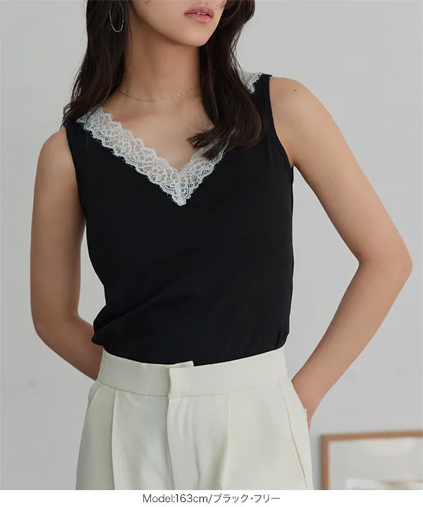 カップ付きレースタンクトップ [C7822]