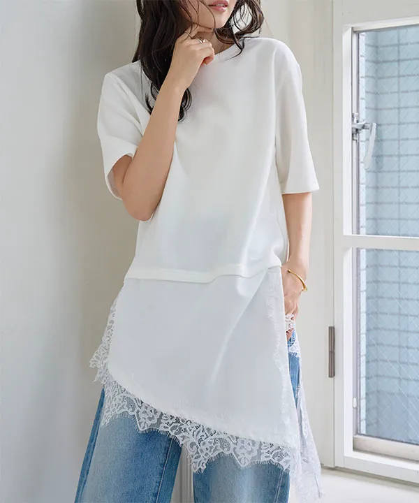 MIDIUMISOLID for Ladies アシンメトリーレースプルオーバー MIDIUMISOLID for Ladies アシンメトリーレースプルオーバーの通販はau
