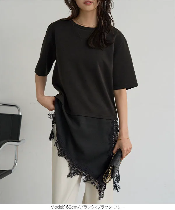 MIDIUMISOLID for Ladies アシンメトリーレースプルオーバー アシンメトリーレースドッキングプルオーバー [C7829] - レディース