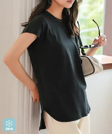 [ 接触冷感 ]　綿100%なめらかフレンチスリーブTシャツ [C7837]| 送料無料 5/5(火)12:00~5/7(木)12:00まで