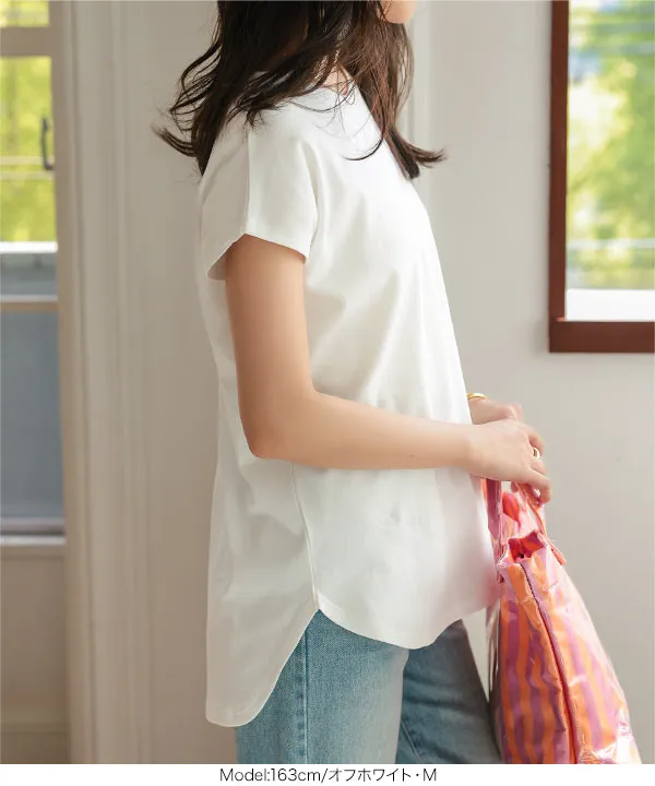 接触冷感 ] 綿100%なめらかフレンチスリーブTシャツ [C7837
