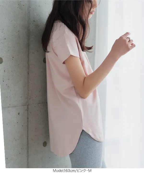 [ 接触冷感 ]　綿100%なめらかフレンチスリーブTシャツ [C7837]