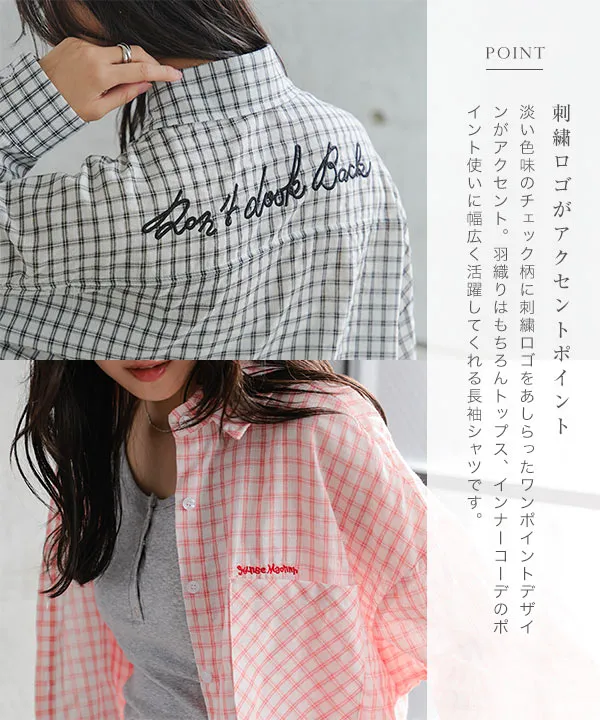 刺繍ロゴチェック柄ビッグシャツ [C7847] - レディースファッション