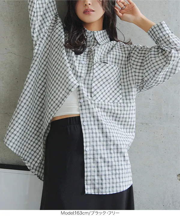 刺繍ロゴチェック柄ビッグシャツ [C7847]