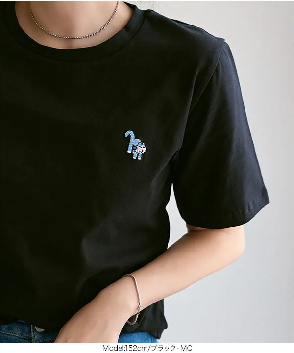 [ 11ぴきのねこコラボ ] 刺繍Tシャツ [C7848]