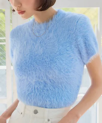 シャギーニット半袖トップス [C7849]| 送料無料 3/29(日)12:00~3/30(月)朝12:00まで