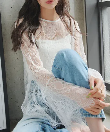 総レーススカラップトップス [C7857]| 送料無料 4/23(木)12:00~4/24(金)12:00まで