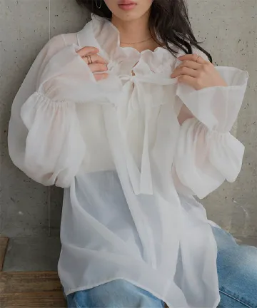 シアーカフタンブラウス [C7858]| 送料無料 4/9(木)12:00~4/10(金)12:00まで