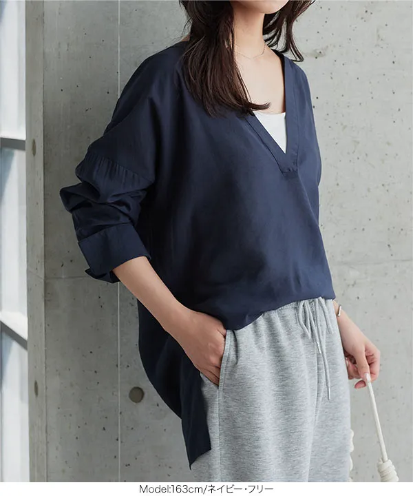 深Vネックチュニックブラウス [C7868] - レディースファッション通販