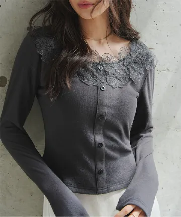 深UネックレースドッキングロンT [C7869]| 送料無料 4/23(木)12:00~4/24(金)12:00まで