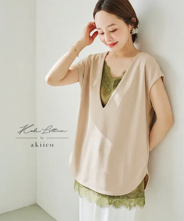 kashiko トップス シズニルック 田中亜希子さんコラボ ] ジャージー深Vネックフレンチトップス [C7890