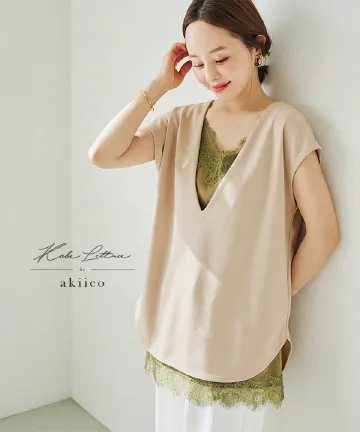 [ 田中亜希子さんコラボ ] ジャージー深Vネックフレンチトップス [C7890]