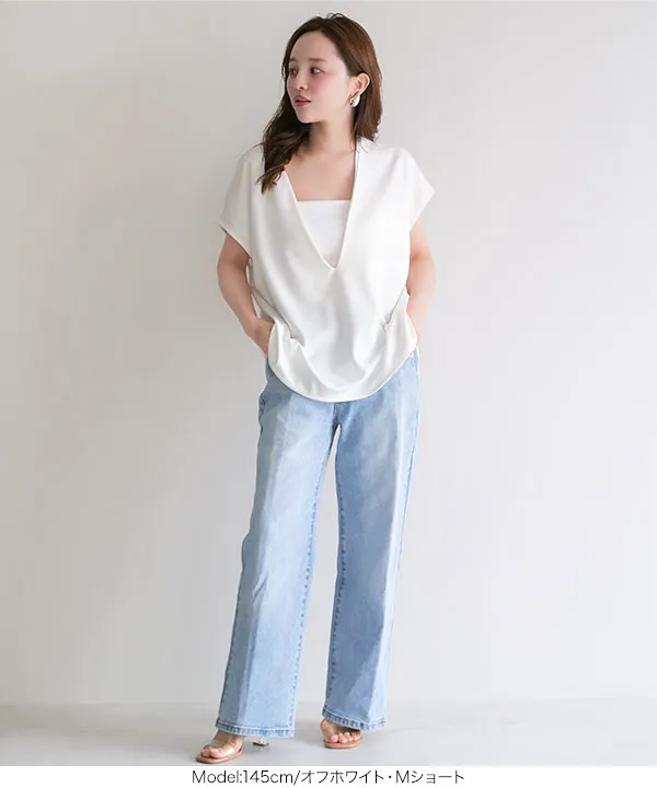 田中亜希子さんコラボ ] ジャージー深Vネックフレンチトップス [C7890