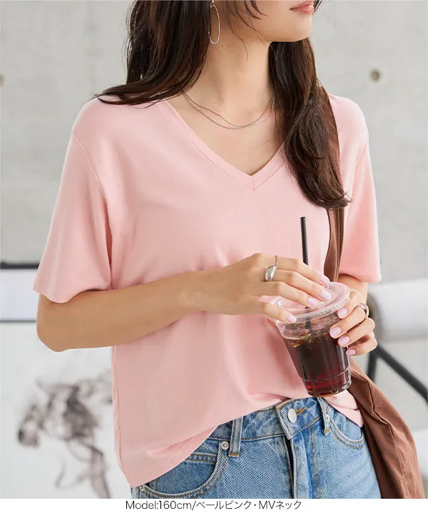 クルーネックorVネックレーヨンTシャツ [C7953]
