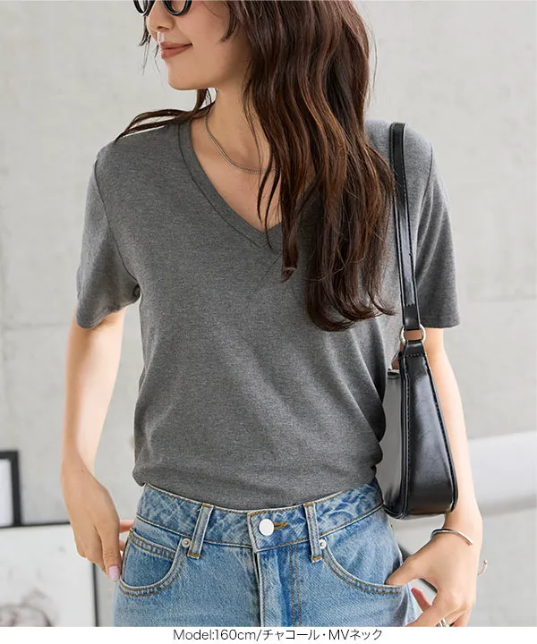 クルーネックorVネックレーヨンTシャツ [C7953]