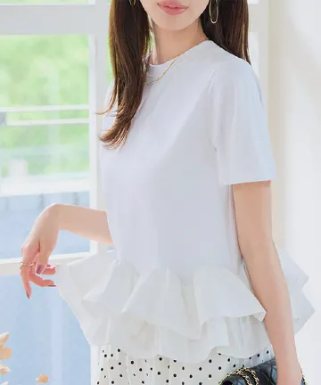 裾フリルペプラムTシャツ [C7959]| 送料無料 6/23(火)12:00~6/24(水)12:00まで