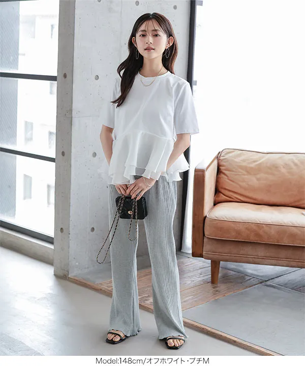 [ Petitle / プチレ ] オーガンジードッキングペプラムTシャツ [C7971]