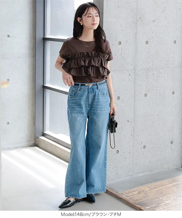 [ Petitle / プチレ ] ティアードフリルTシャツ [C8012] | トップス全品送料無料！8/7(金)18:00〜8/10(月)朝11:59まで