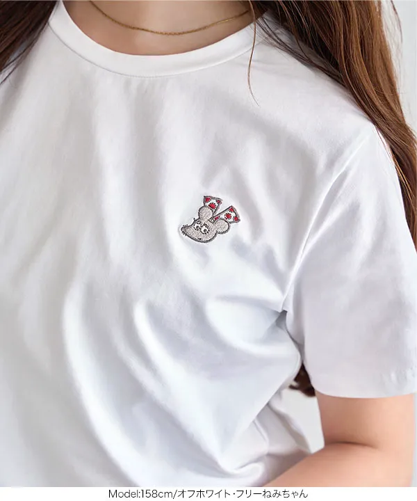 [ ねずみくんのチョッキコラボ ] 刺繍半袖Tシャツ [C8019]