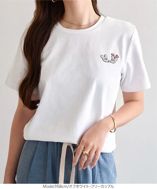 [ ねずみくんのチョッキコラボ ] 刺繍半袖Tシャツ [C8019]
