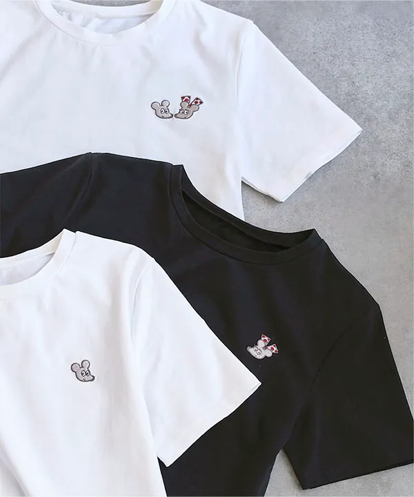 [ ねずみくんのチョッキコラボ ] 刺繍半袖Tシャツ [C8019]