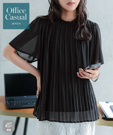 [ オフィスカジュアル ]プリーツシフォンブラウス [C8023]| 送料無料 8/14(金)12:00~8/17(月)12:00まで